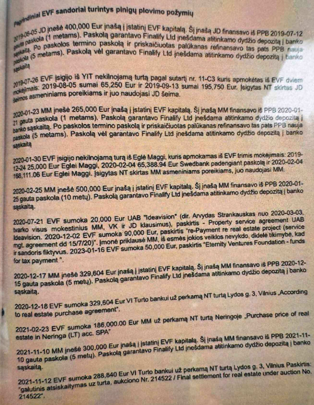2023 metų rudenį parengtame skunde, labai daug dėmesio skiriama Lichtenšteine registruotam „Eternity Ventures Foundation“ fondui.